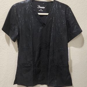 Women's Scrub Top Black Safari Pattern